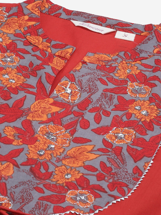 Women'S Brick Red Anarkali Kurta | LASVINI - Redefining Indian Fashion with Elegance