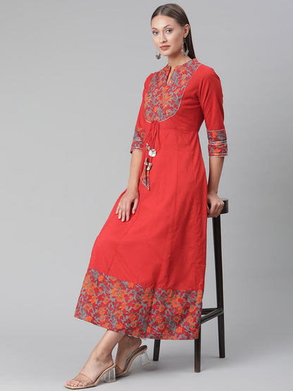 Women'S Brick Red Anarkali Kurta | LASVINI - Redefining Indian Fashion with Elegance