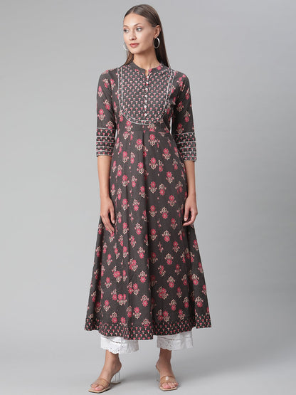 Women'S Brownish Black Anarkali Kurta | LASVINI - Redefining Indian Fashion with Elegance
