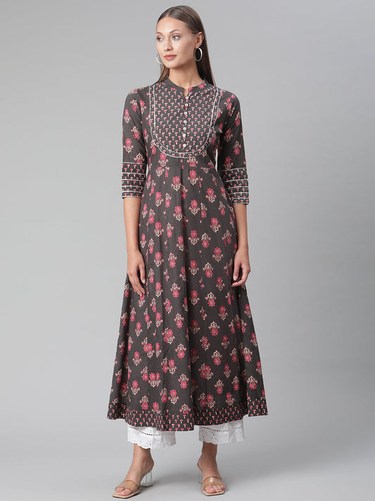 Women'S Brownish Black Anarkali Kurta | LASVINI - Redefining Indian Fashion with Elegance