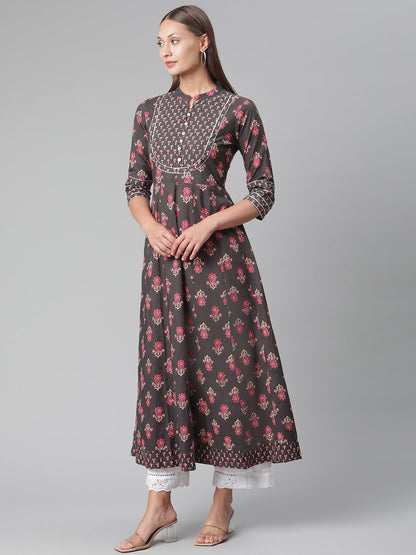 Women'S Brownish Black Anarkali Kurta | LASVINI - Redefining Indian Fashion with Elegance