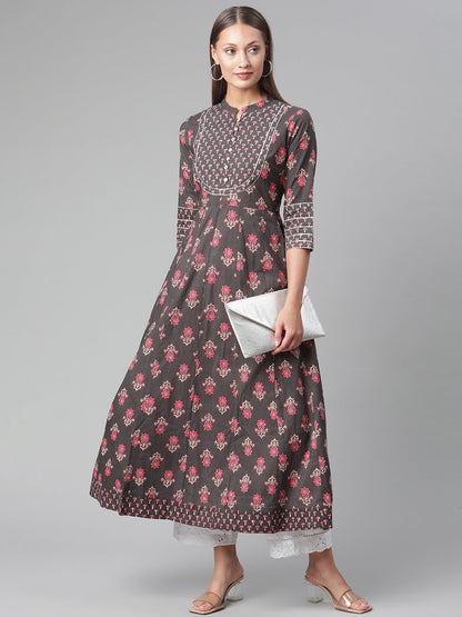 Women'S Brownish Black Anarkali Kurta | LASVINI - Redefining Indian Fashion with Elegance