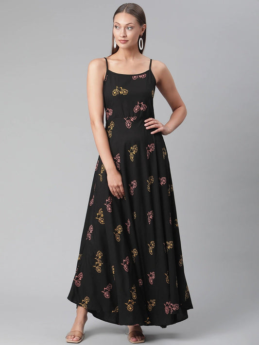 Women'S Black Rayon Long Dress | LASVINI - Redefining Indian Fashion with Elegance