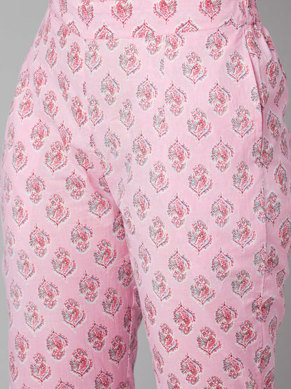 Women'S Pink Floral Printed Cotton Kurta Pant Set | LASVINI - Redefining Indian Fashion with Elegance