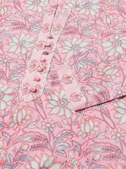 Women'S Pink Floral Printed Cotton Kurta Pant Set | LASVINI - Redefining Indian Fashion with Elegance