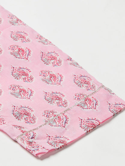 Women'S Pink Floral Printed Cotton Kurta Pant Set | LASVINI - Redefining Indian Fashion with Elegance