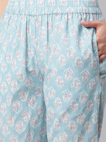 Women'S Sky Blue Cotton Kurta Pant Set | LASVINI - Redefining Indian Fashion with Elegance