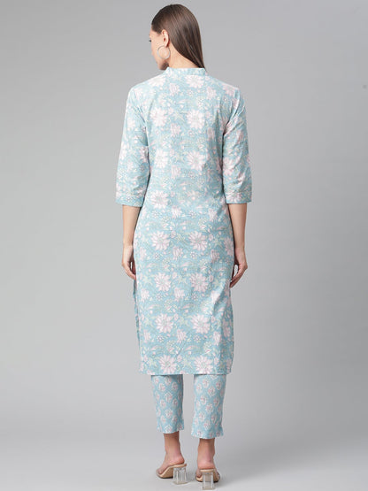 Women'S Sky Blue Cotton Kurta Pant Set | LASVINI - Redefining Indian Fashion with Elegance