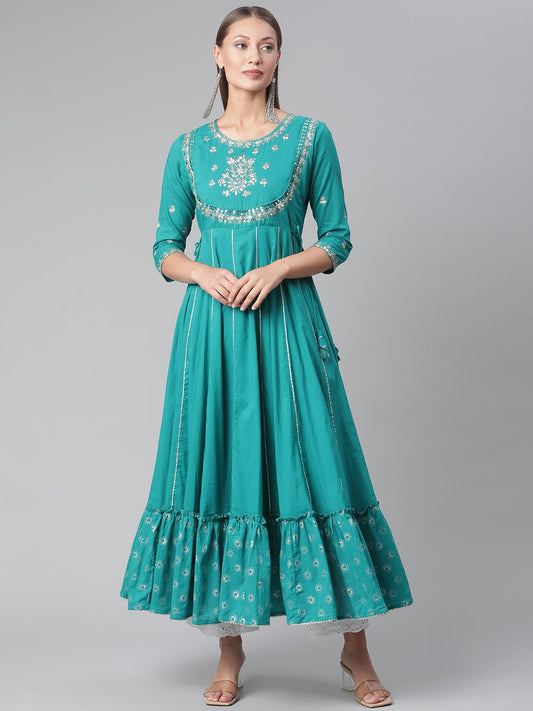 Women'S Green Flared Kurta | LASVINI - Redefining Indian Fashion with Elegance
