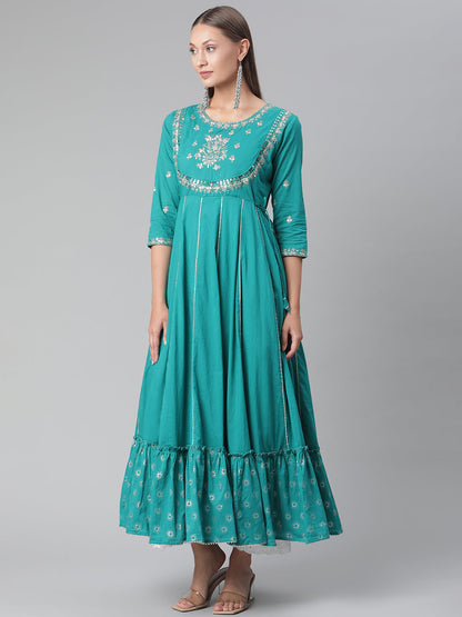 Women'S Green Flared Kurta | LASVINI - Redefining Indian Fashion with Elegance