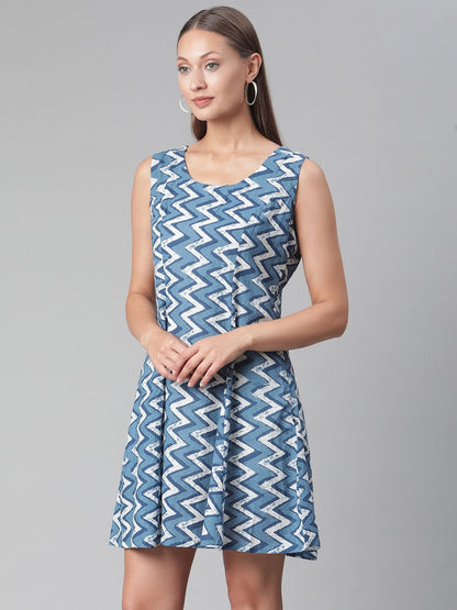 Women'S Blue Knee Length Cotton Dress | LASVINI - Redefining Indian Fashion with Elegance
