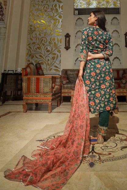 Women'S Green Floral Printed Kurta Pant Set With Dupatta | LASVINI - Redefining Indian Fashion with Elegance