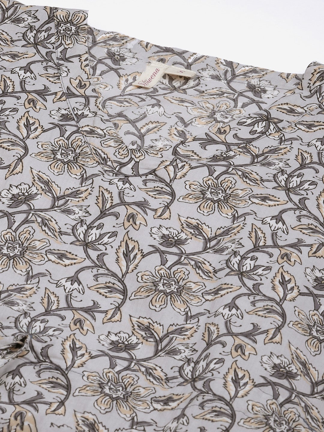 Women'S Grey Floral Cotton Kaftan | LASVINI - Redefining Indian Fashion with Elegance