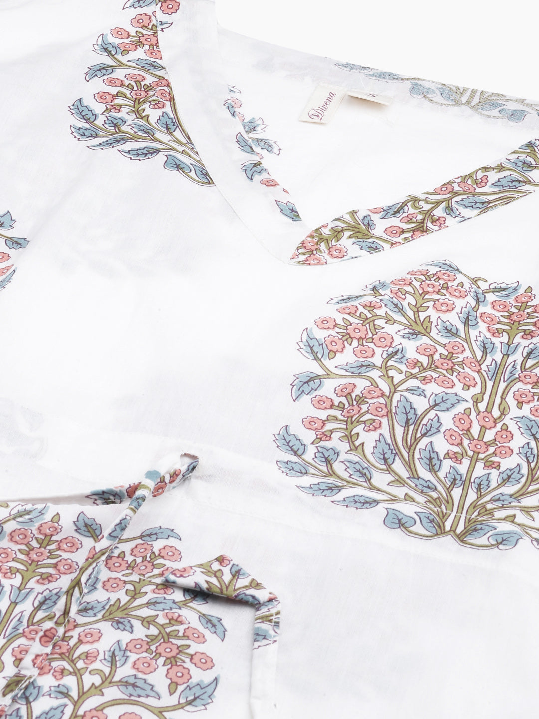 Women'S White Floral Cotton Kaftan | LASVINI - Redefining Indian Fashion with Elegance