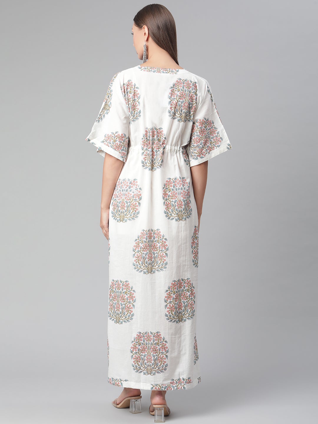 Women'S White Floral Cotton Kaftan | LASVINI - Redefining Indian Fashion with Elegance