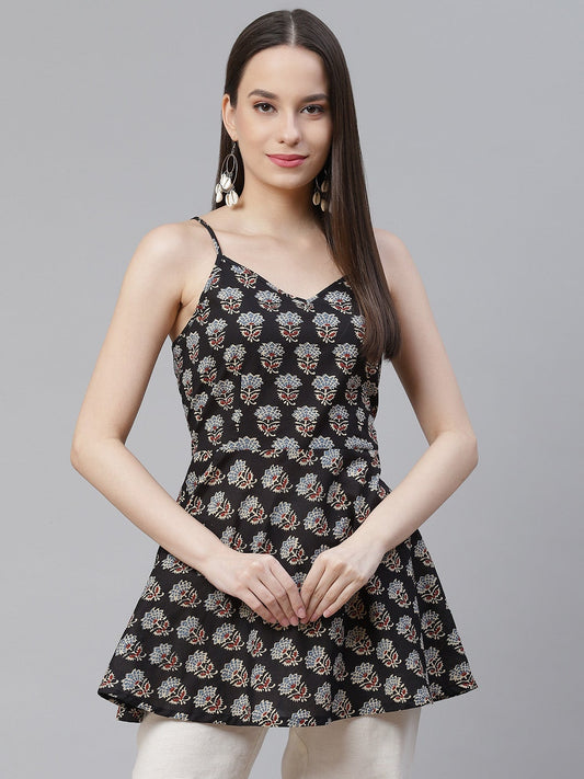 Women'S Block Printed Shoulder Strip Cotton Top | LASVINI - Redefining Indian Fashion with Elegance
