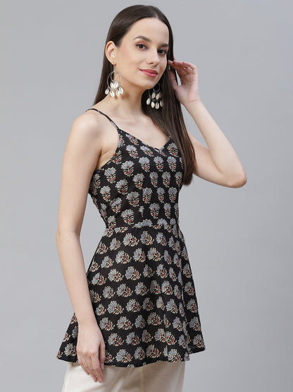 Women'S Block Printed Shoulder Strip Cotton Top | LASVINI - Redefining Indian Fashion with Elegance