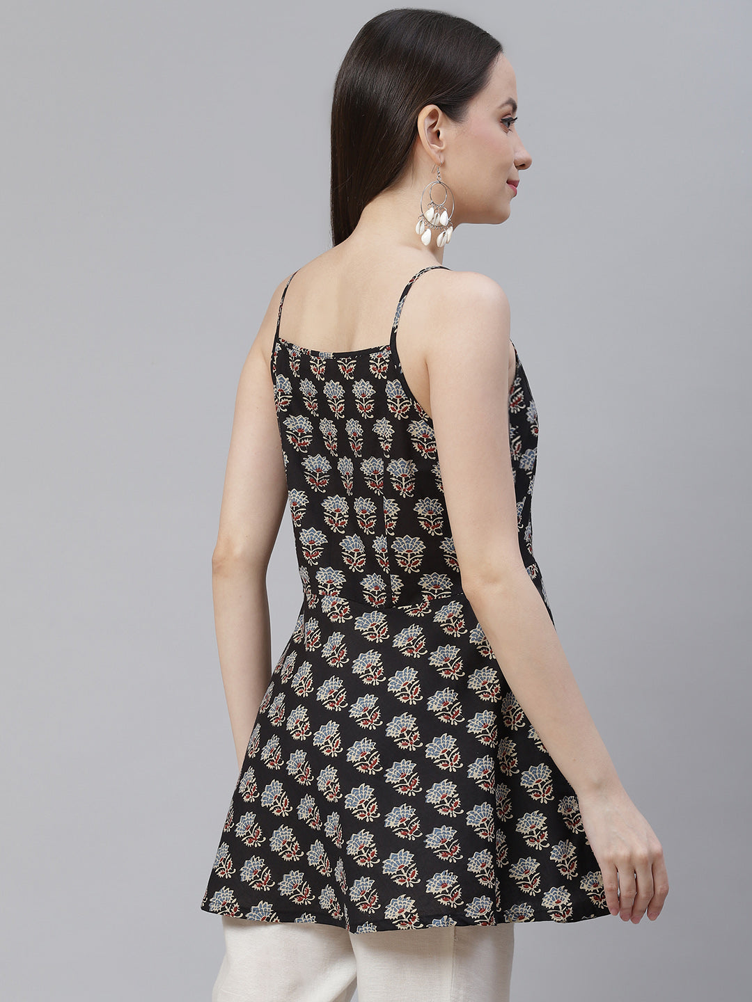 Women'S Block Printed Shoulder Strip Cotton Top | LASVINI - Redefining Indian Fashion with Elegance