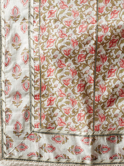 Women'S Cream Floral Anarkali Cotton Kurta Palazzo Set With Dupatta | LASVINI - Redefining Indian Fashion with Elegance