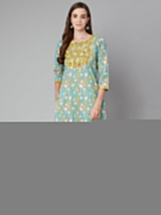 Women'S Sky Blue Floral Printed Cotton Kurta Pant Set | LASVINI - Redefining Indian Fashion with Elegance
