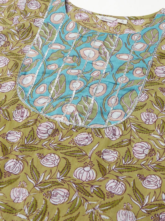 Women'S Pastel Green Floral Printed Cotton Kurta Pant Set | LASVINI - Redefining Indian Fashion with Elegance