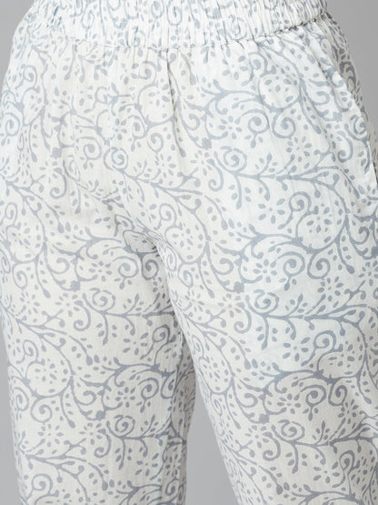 Women'S Yellow Floral Printed Cotton Kurta Pant Set With Dupatta | LASVINI - Redefining Indian Fashion with Elegance