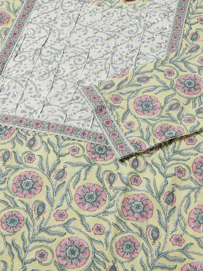 Women'S Yellow Floral Printed Cotton Kurta Pant Set With Dupatta | LASVINI - Redefining Indian Fashion with Elegance