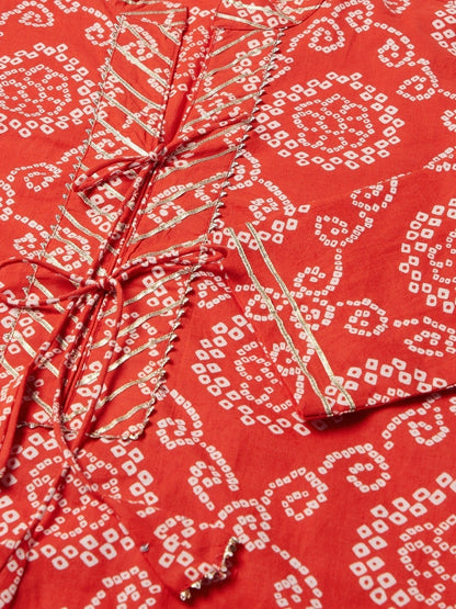 Women'S Red Bandhej Straight Kurta | LASVINI - Redefining Indian Fashion with Elegance