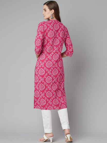 Women'S Pink Bandhej Straight Kurta | LASVINI - Redefining Indian Fashion with Elegance