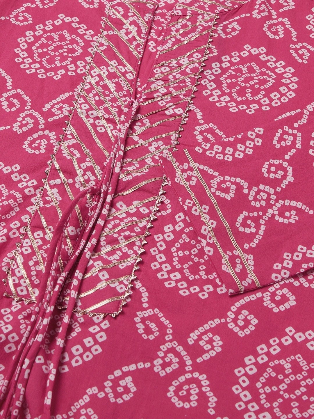 Women'S Pink Bandhej Straight Kurta | LASVINI - Redefining Indian Fashion with Elegance