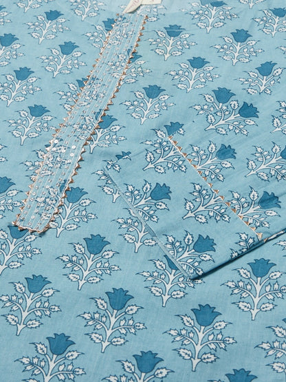 Women'S Sky Blue Floral Straight Kurta | LASVINI - Redefining Indian Fashion with Elegance