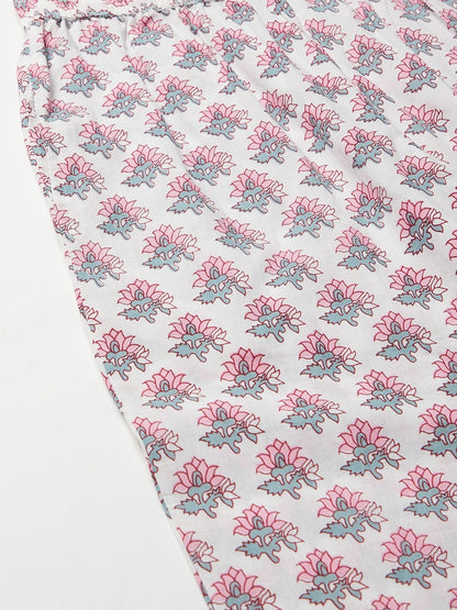 Women'S Grey Pastel Floral Printed Cotton Kurta Pant Set | LASVINI - Redefining Indian Fashion with Elegance