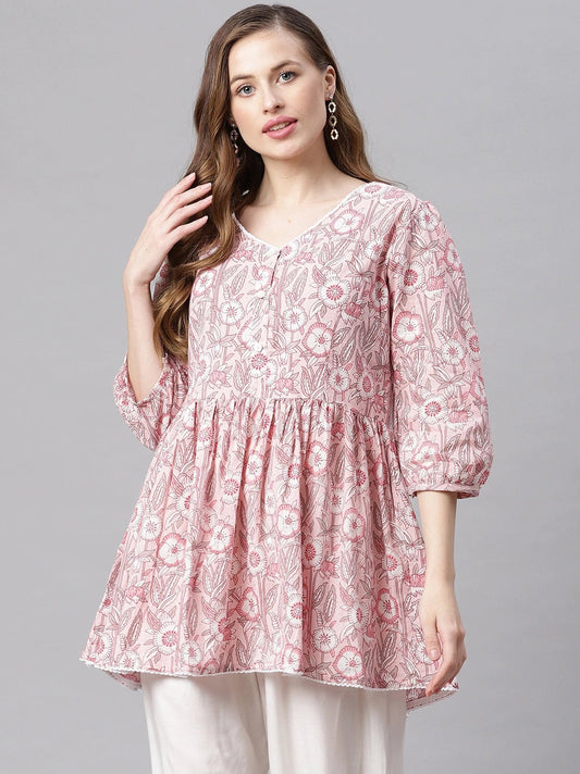 Women'S Baby Pink Cotton Peplum Top | LASVINI - Redefining Indian Fashion with Elegance