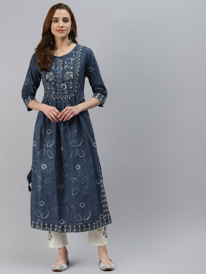 Women'S Blue Cotton Kurta Pant Set | LASVINI - Redefining Indian Fashion with Elegance