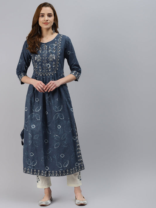 Women'S Blue Cotton Kurta Pant Set | LASVINI - Redefining Indian Fashion with Elegance