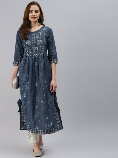 Women'S Blue Cotton Kurta Pant Set | LASVINI - Redefining Indian Fashion with Elegance