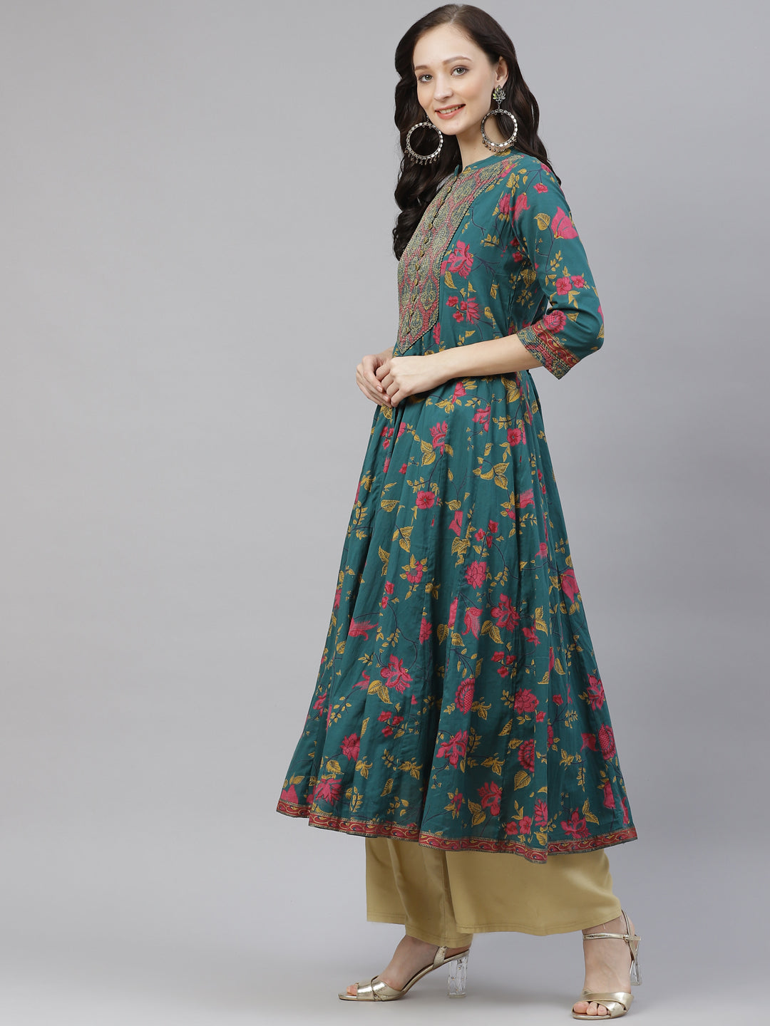 Women'S Block Print Cotton Flaired Anarkali Kurta | LASVINI - Redefining Indian Fashion with Elegance
