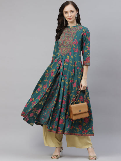 Women'S Block Print Cotton Flaired Anarkali Kurta | LASVINI - Redefining Indian Fashion with Elegance