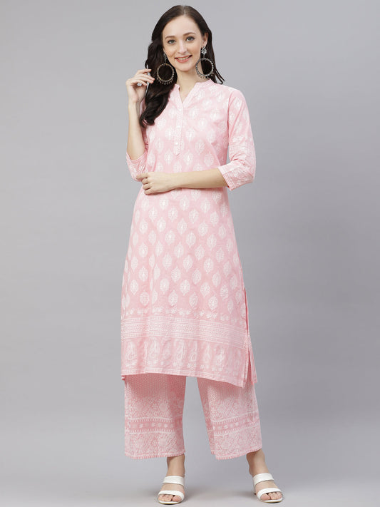 Women'S Baby Pink Cotton Kurta Palazzo Set | LASVINI - Redefining Indian Fashion with Elegance