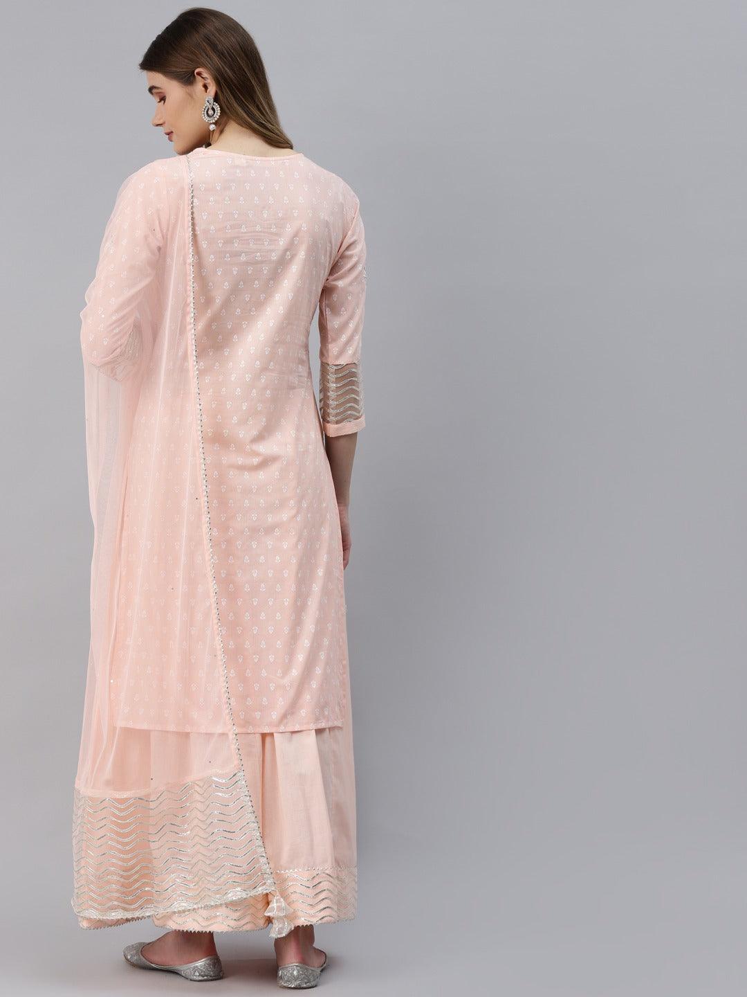 Light Pink Kurta Palazzo Set With Net Dupatta | LASVINI - Redefining Indian Fashion with Elegance