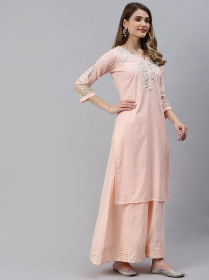 Light Pink Kurta Palazzo Set With Net Dupatta | LASVINI - Redefining Indian Fashion with Elegance