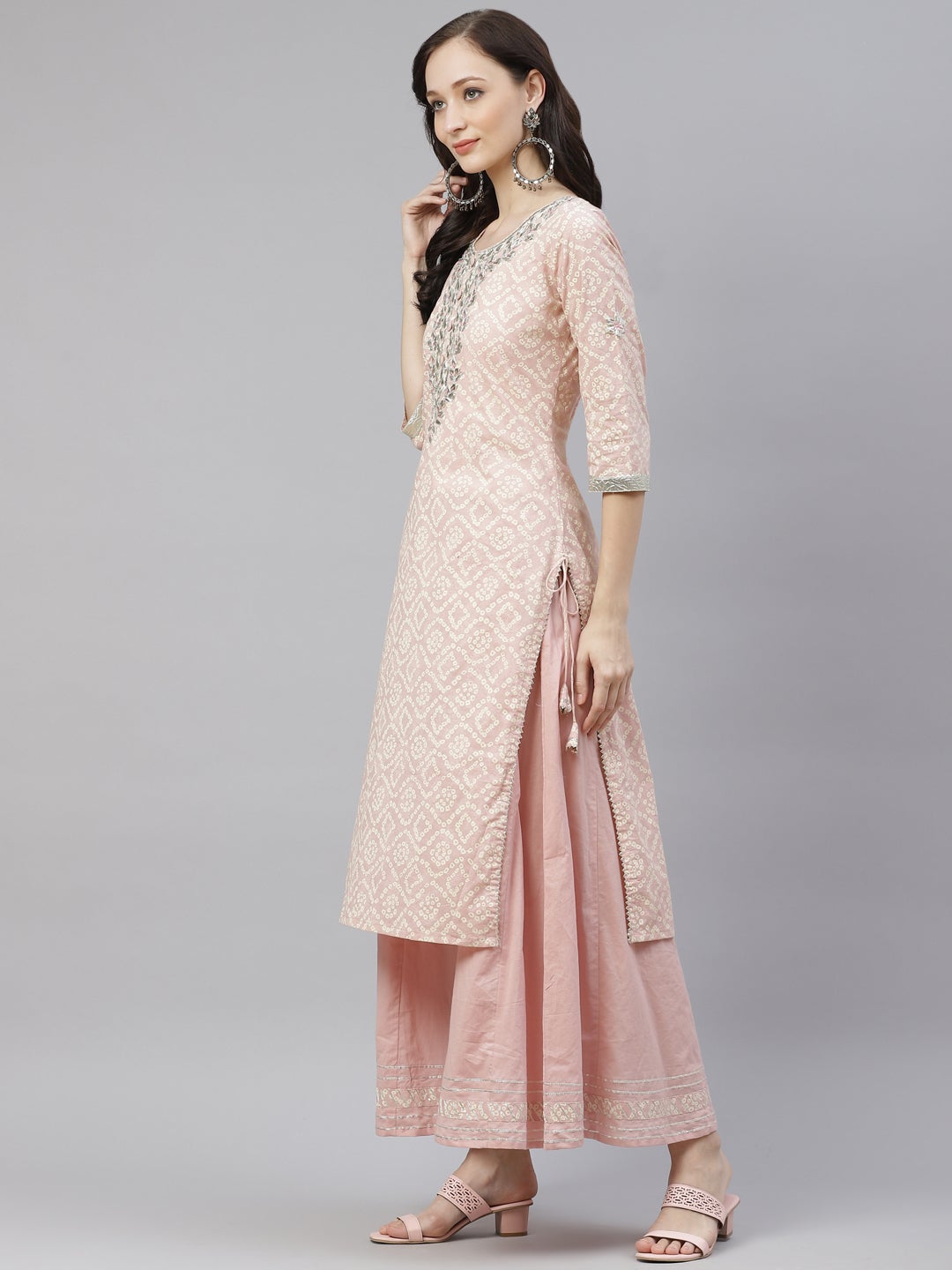 Women'S Light Pink Cotton Straight Kurta Palazzo Set With Dupatta | LASVINI - Redefining Indian Fashion with Elegance