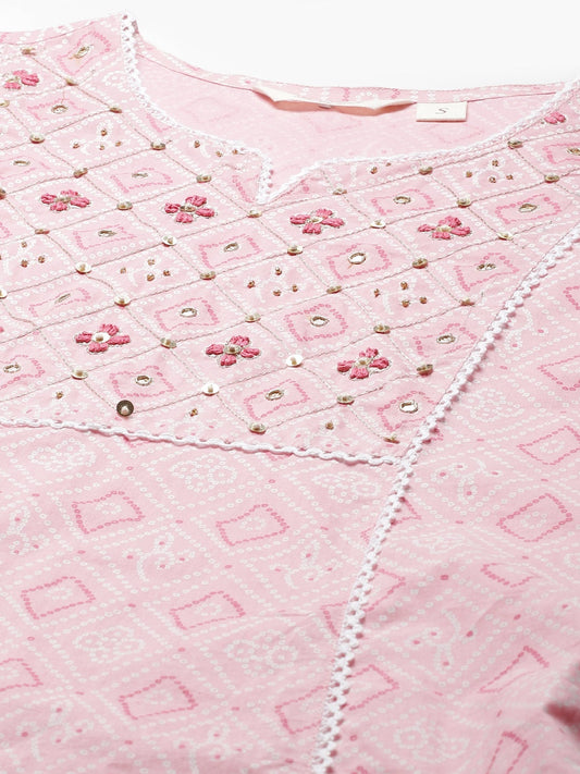 Women'S Pink Cotton A-Line Kurta Pant Set With Dupatta | LASVINI - Redefining Indian Fashion with Elegance