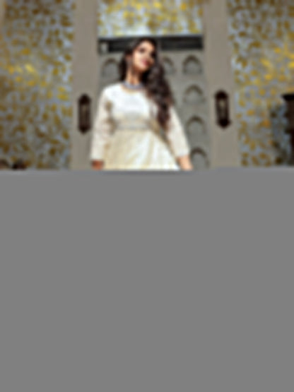 Women'S Off White Cotton Anarkali Kurta Pant Set | LASVINI - Redefining Indian Fashion with Elegance