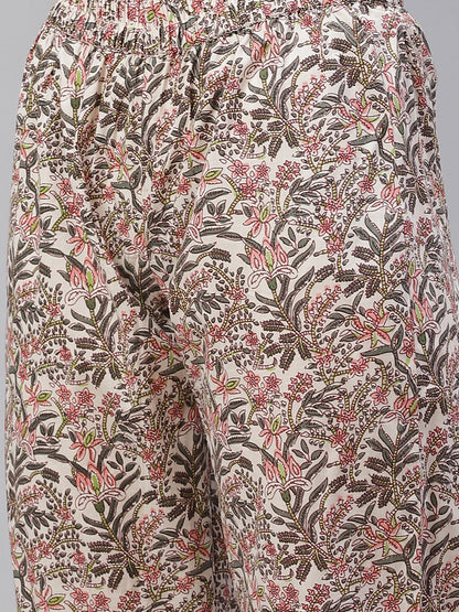 Women'S Off White Floral Anarkali Kurta Pant Set With Dupatta | LASVINI - Redefining Indian Fashion with Elegance