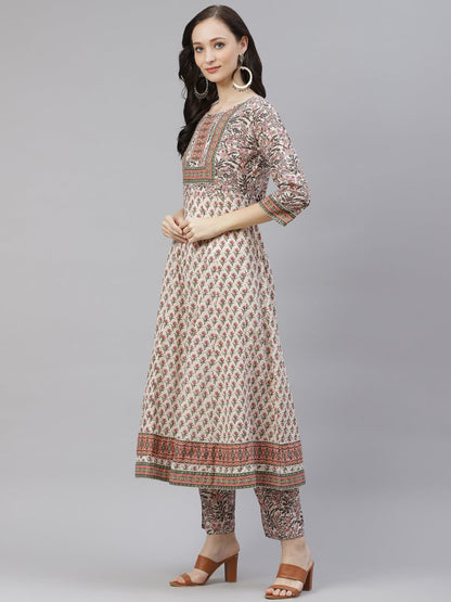 Women'S Off White Floral Anarkali Kurta Pant Set With Dupatta | LASVINI - Redefining Indian Fashion with Elegance