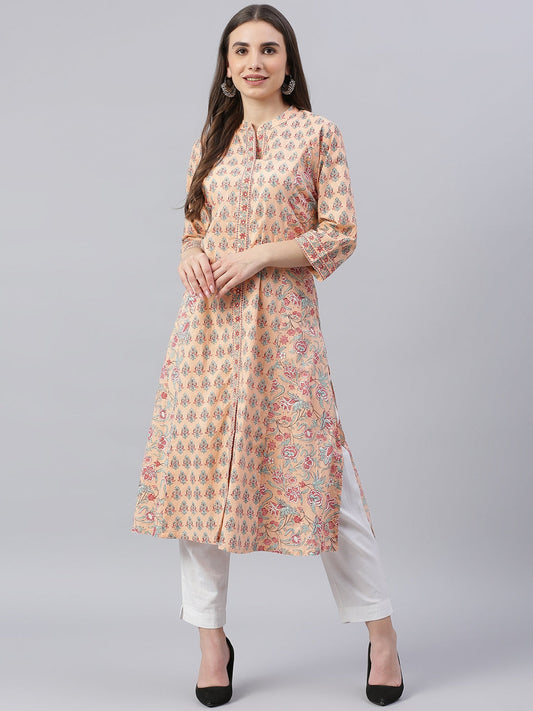Women'S Peach Cotton A-Line Kurta | LASVINI - Redefining Indian Fashion with Elegance