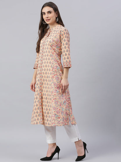 Women'S Peach Cotton A-Line Kurta | LASVINI - Redefining Indian Fashion with Elegance