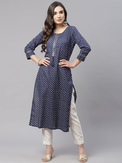 Women'S Indigo Cotton Straight Kurti | LASVINI - Redefining Indian Fashion with Elegance