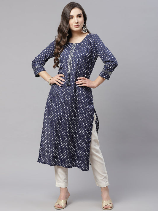 Women'S Indigo Cotton Straight Kurti | LASVINI - Redefining Indian Fashion with Elegance